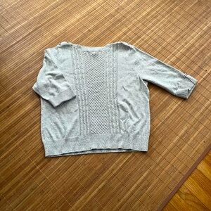 Karen Scott 3X Gray Cable Sweater 3/4 Sleeves With Button Details